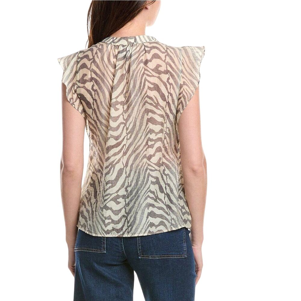 ⭐️Cabi Savannah Grayish Cream Zebra Animal Print Ruffled Blouse Sz L - Picture 2 of 9